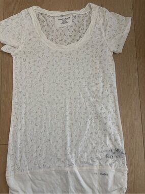 DKNY White Scoop Neck Tee with Subtle Logo Print